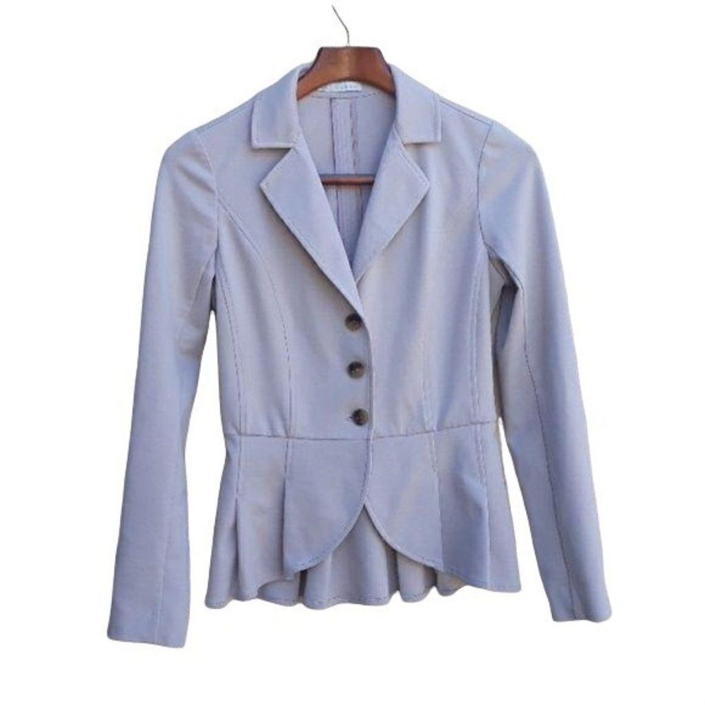 Nordstrom's Hinge Blazer Single Breasted 3‎ Button Peplum Ruffle Hem Tan Sz XS